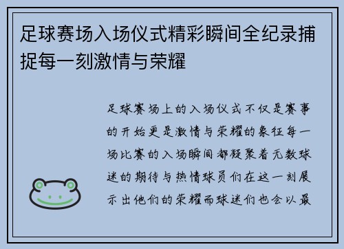 足球赛场入场仪式精彩瞬间全纪录捕捉每一刻激情与荣耀