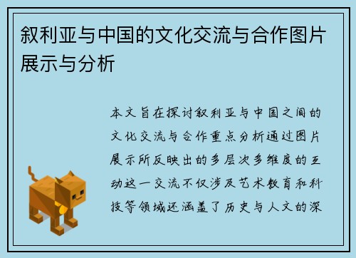 叙利亚与中国的文化交流与合作图片展示与分析