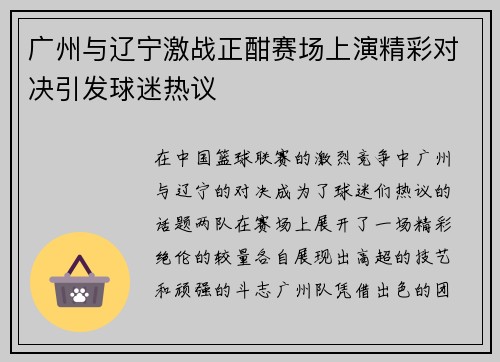 广州与辽宁激战正酣赛场上演精彩对决引发球迷热议