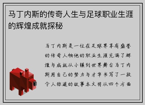 马丁内斯的传奇人生与足球职业生涯的辉煌成就探秘