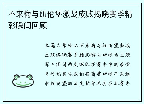不来梅与纽伦堡激战成败揭晓赛季精彩瞬间回顾