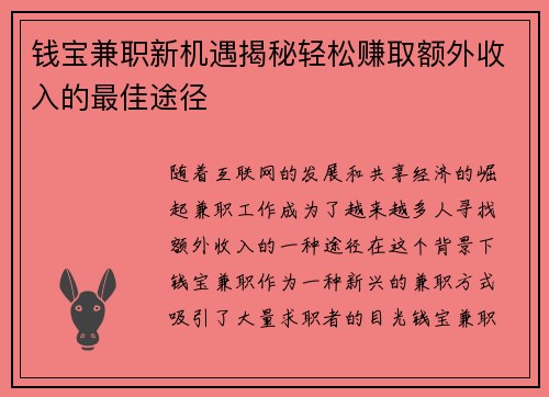 钱宝兼职新机遇揭秘轻松赚取额外收入的最佳途径