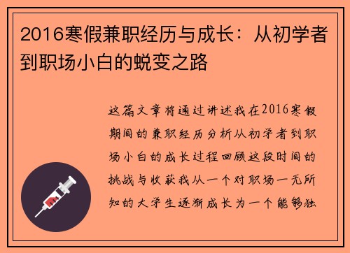 2016寒假兼职经历与成长：从初学者到职场小白的蜕变之路